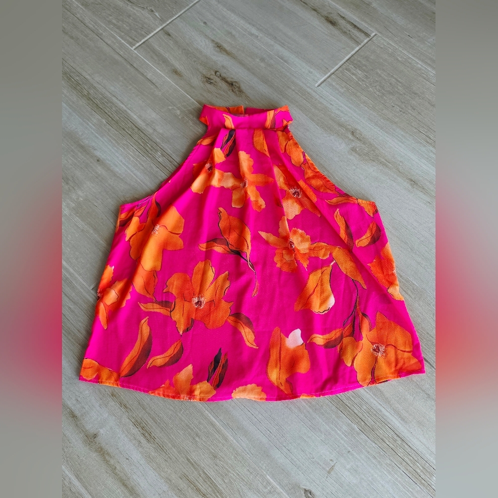 SHEIN Pink and Orange Floral Halter Tank size 0XL